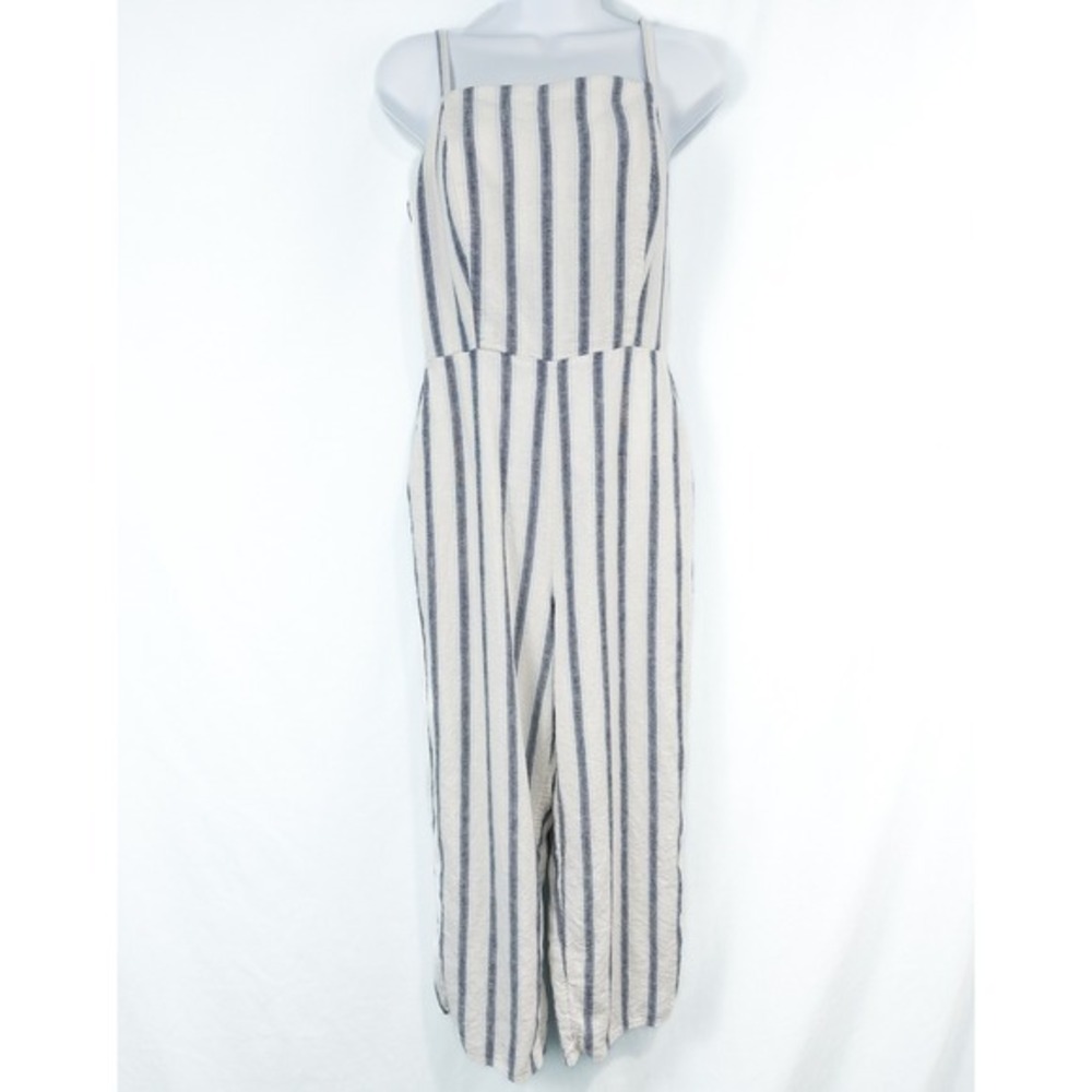 Old Navy Striped Linen Blend Cami Jumpsuit Womens Medium Off White Blue Nautical